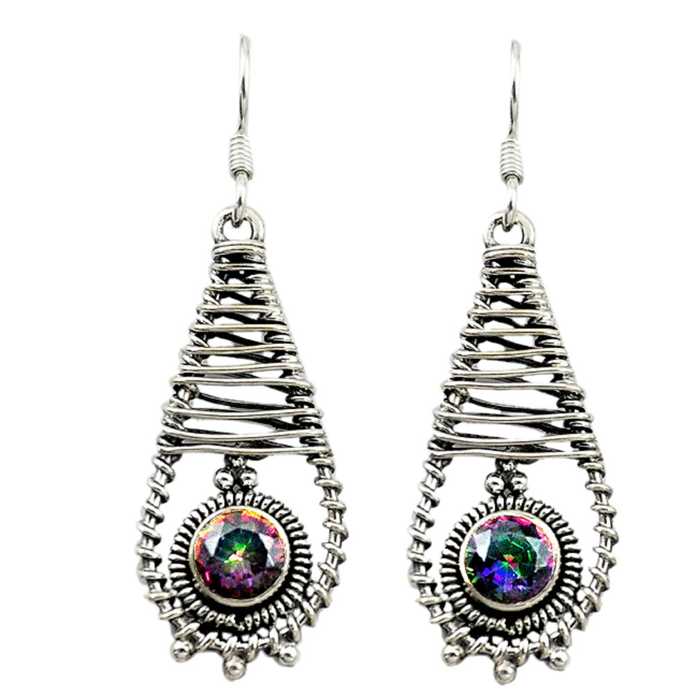 Multi color rainbow topaz 925 sterling silver dangle earrings d16028