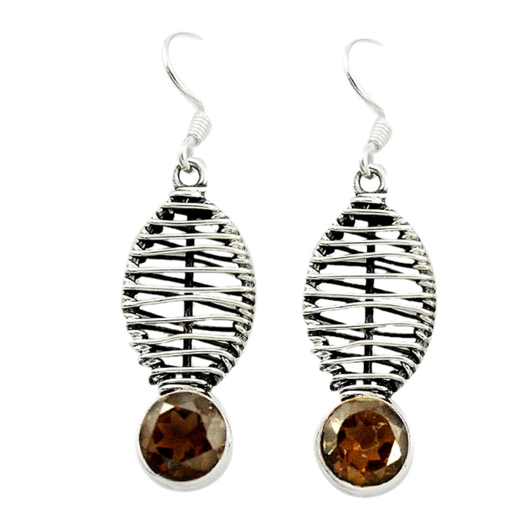 Brown smoky topaz 925 sterling silver dangle earrings jewelry d16034