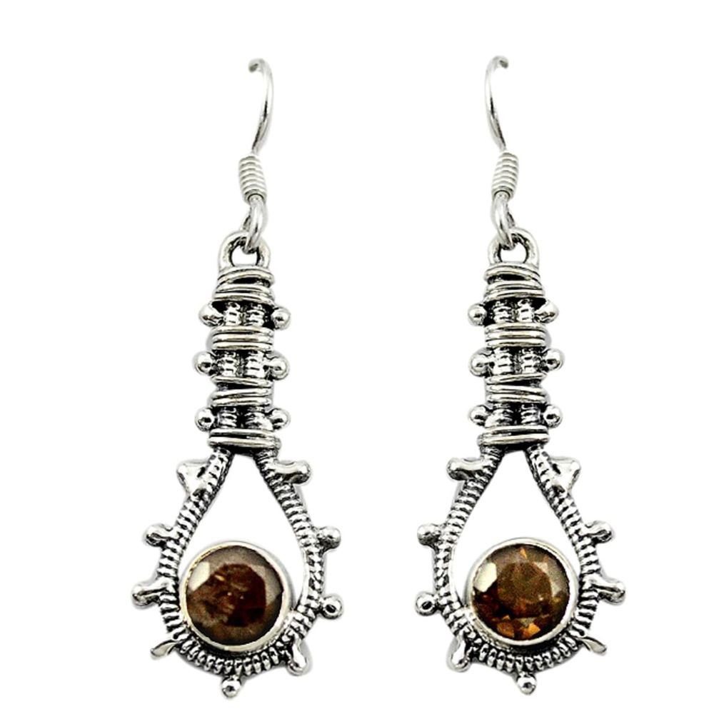Brown smoky topaz 925 sterling silver dangle earrings jewelry d16036