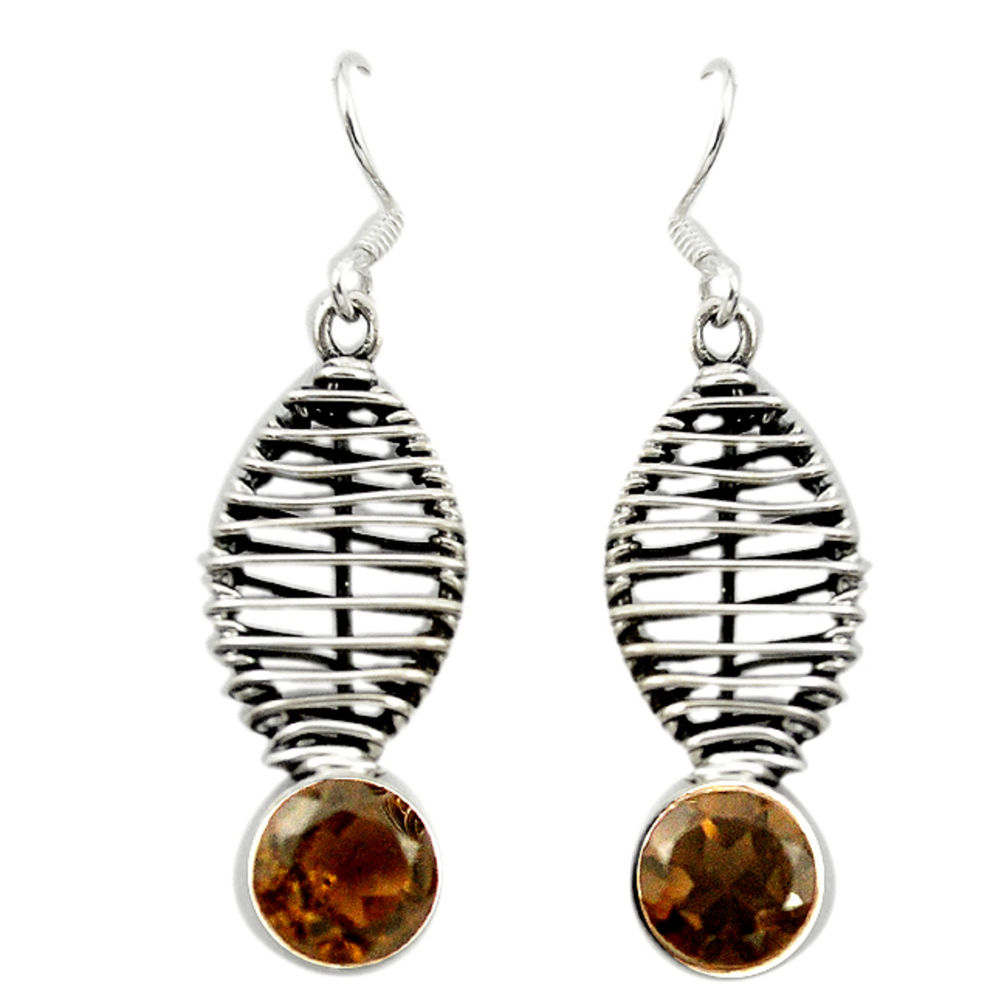 Brown smoky topaz 925 sterling silver dangle earrings jewelry d16039