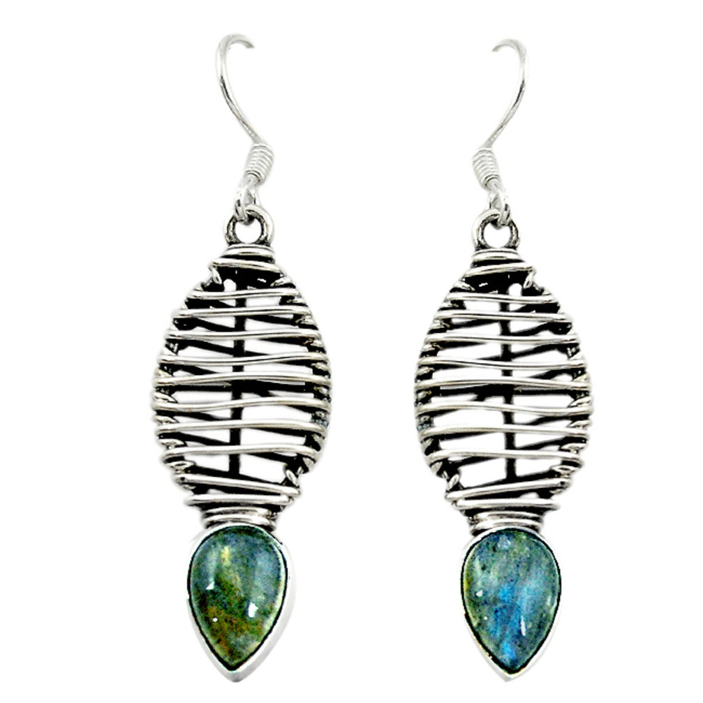 Natural blue labradorite 925 sterling silver dangle earrings d16041