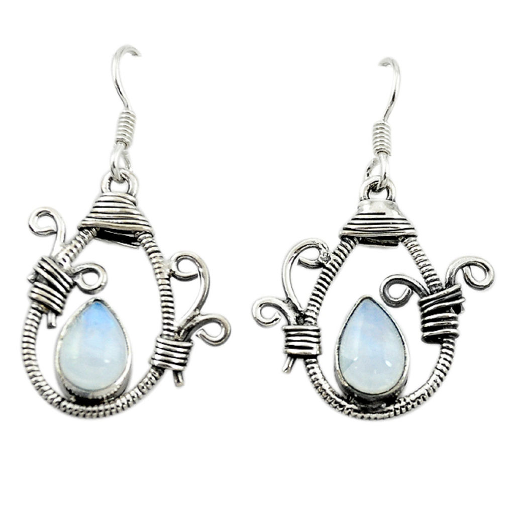 Natural rainbow moonstone 925 sterling silver dangle earrings d16050