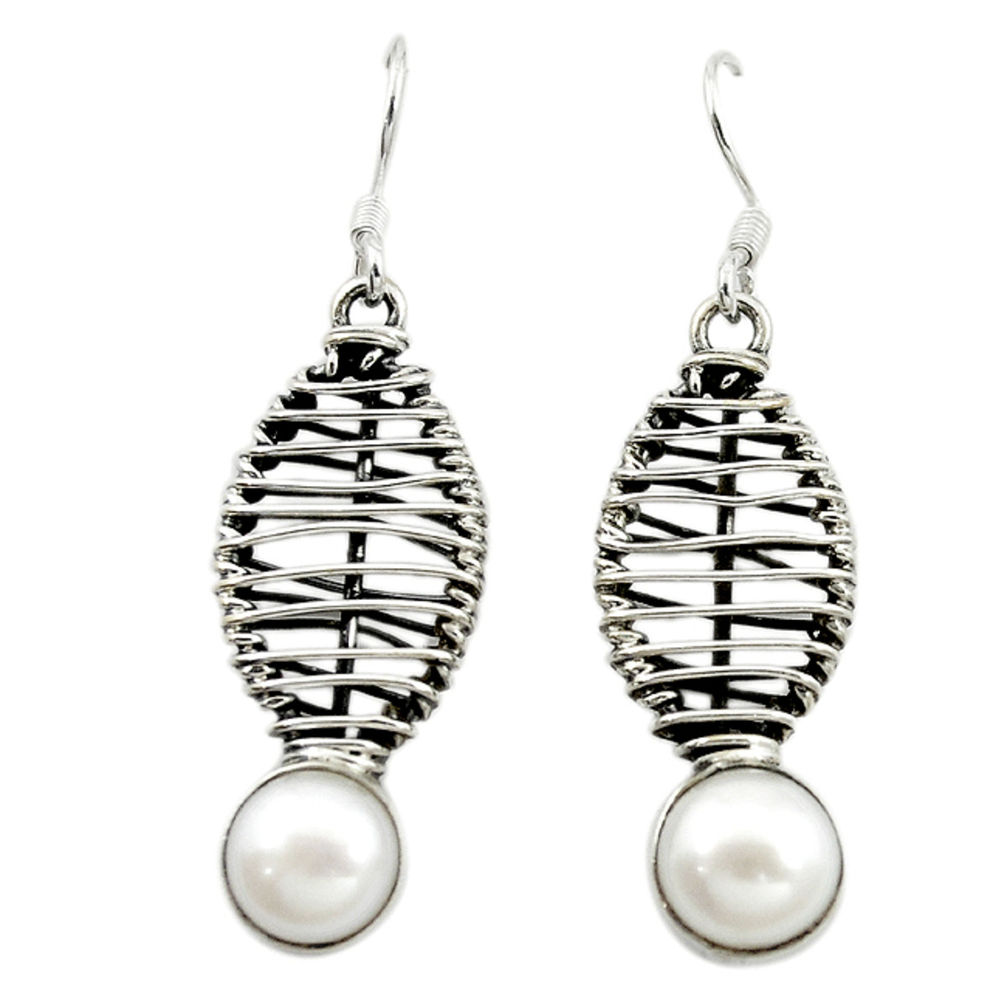 Natural white pearl 925 sterling silver dangle earrings jewelry d16063