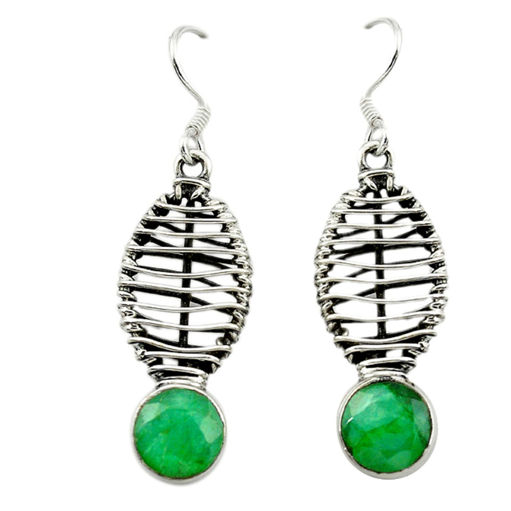 Natural green emerald 925 sterling silver dangle earrings jewelry d16066