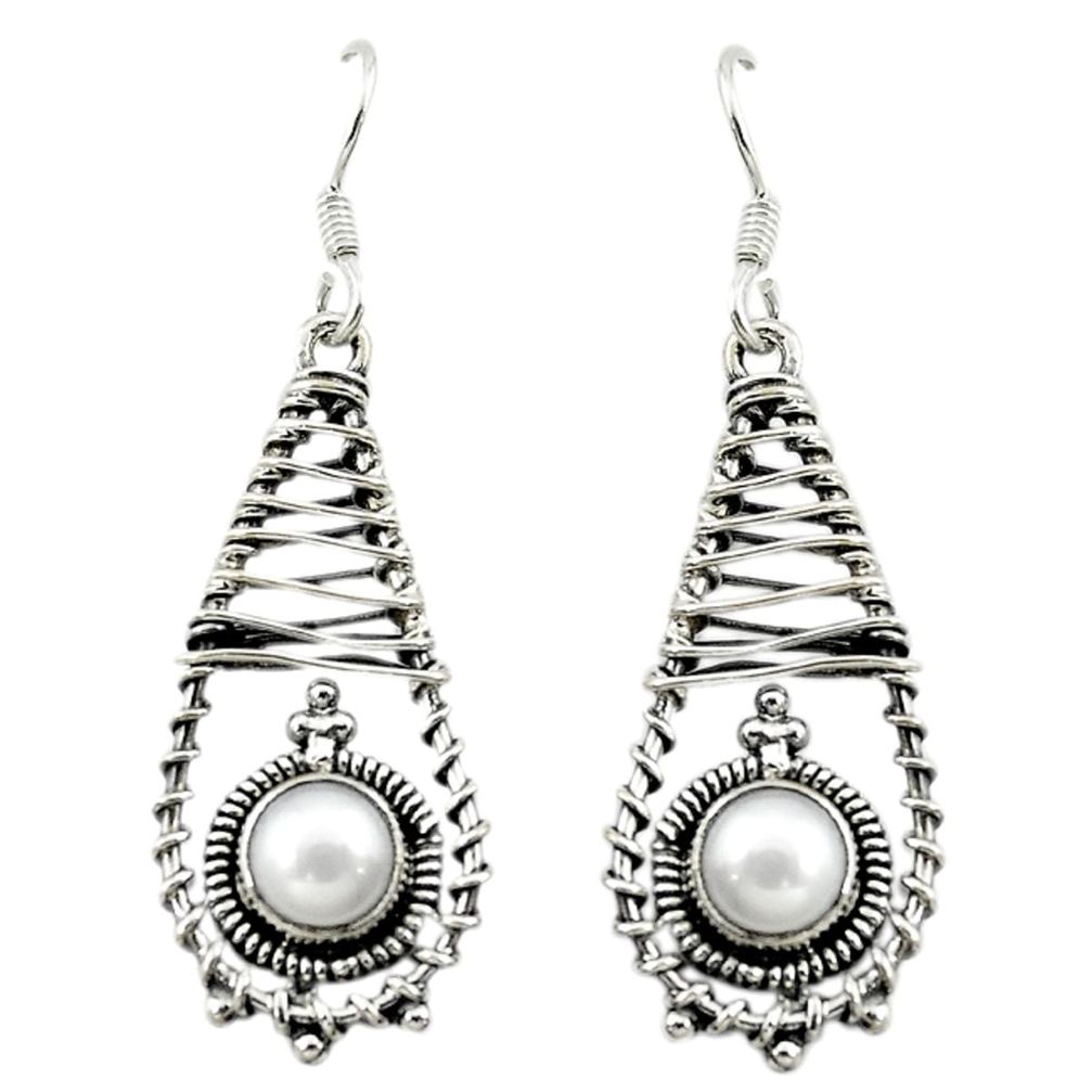 Natural white pearl 925 sterling silver dangle earrings jewelry d16068