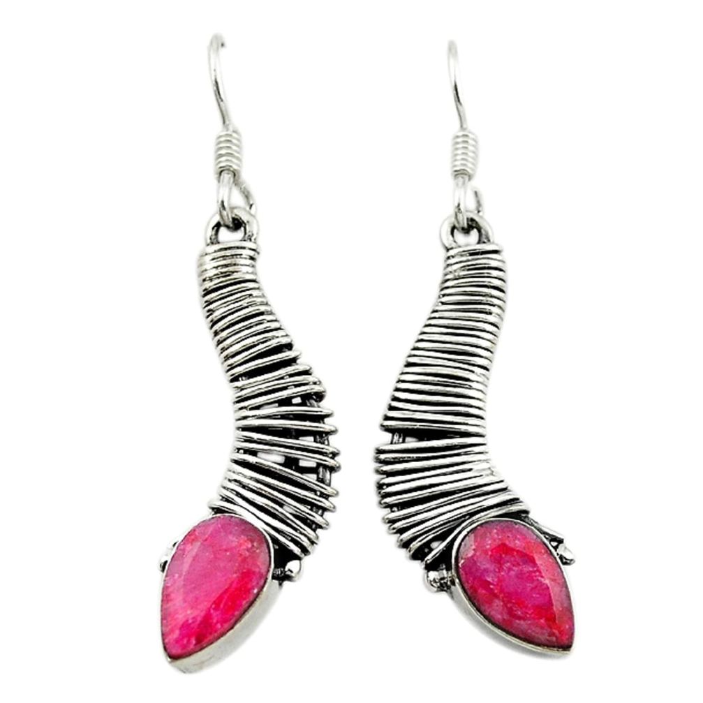 Natural red ruby 925 sterling silver dangle earrings jewelry d16073