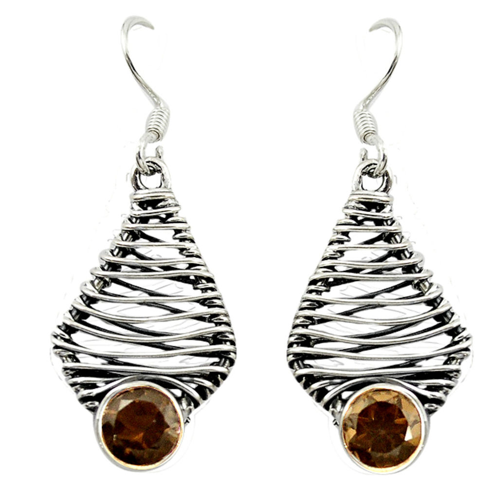 Brown smoky topaz 925 sterling silver dangle earrings jewelry d16085