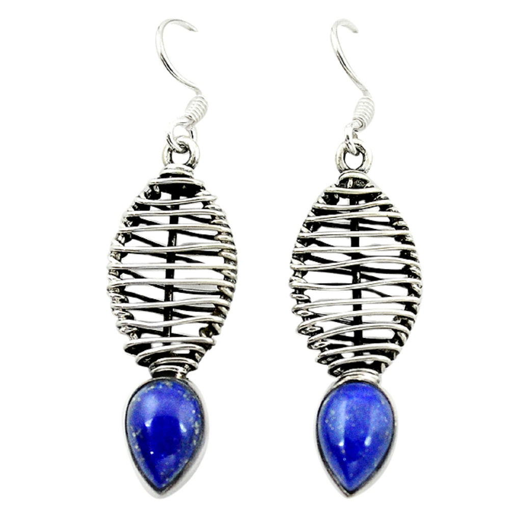 Natural blue lapis lazuli 925 sterling silver dangle earrings d16095