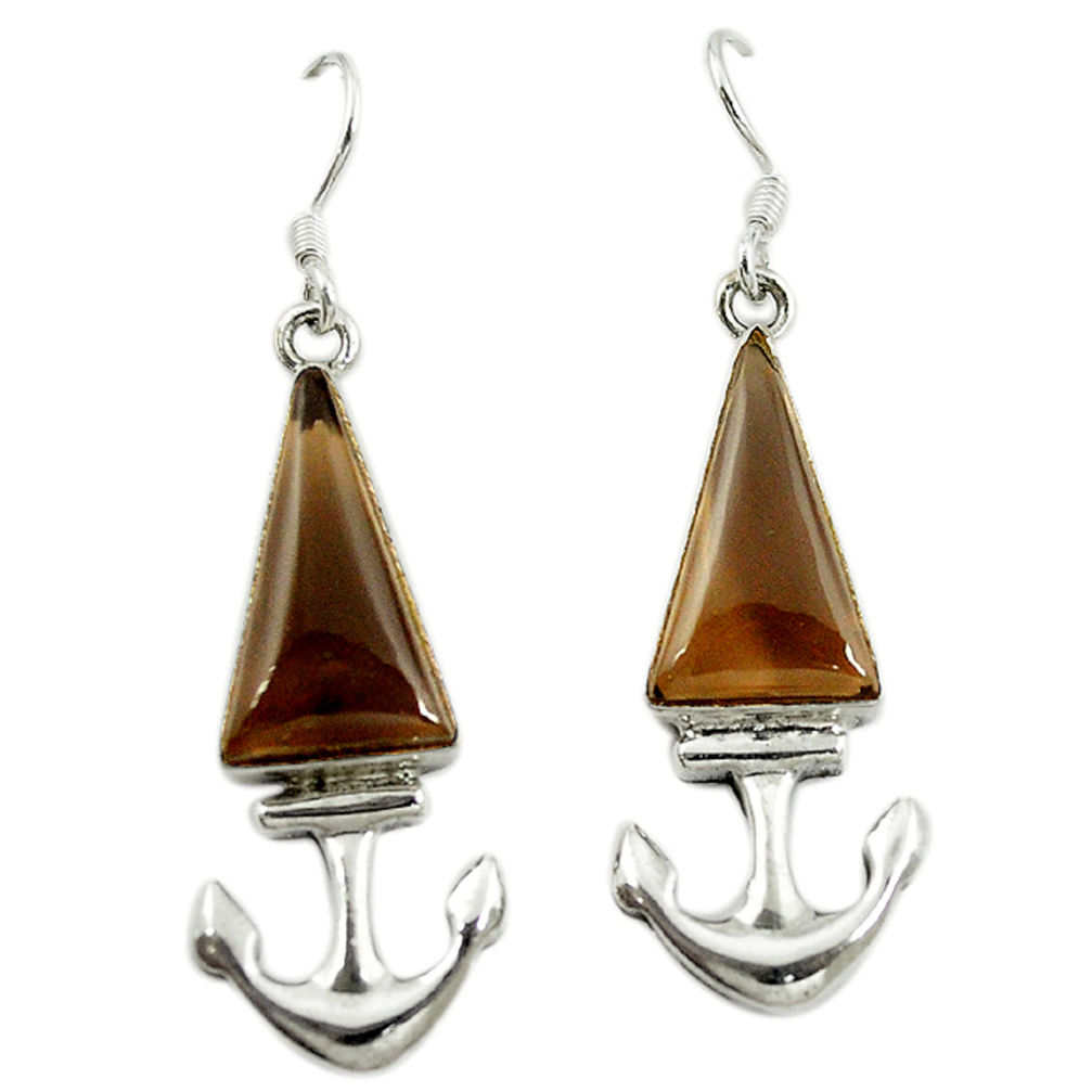 Brown smoky topaz 925 sterling silver dangle earrings jewelry d16344