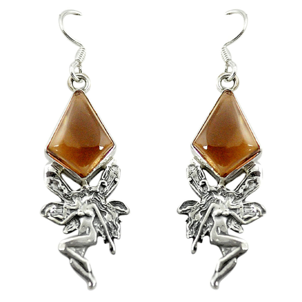 Brown smoky topaz 925 sterling silver angel wings fairy earrings d16357