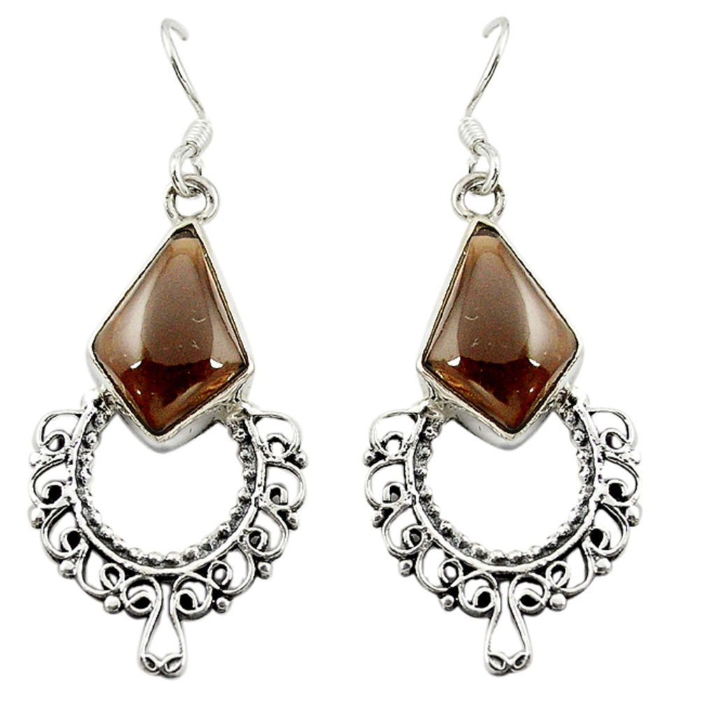 Brown smoky topaz 925 sterling silver dangle earrings jewelry d16363