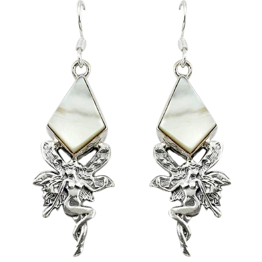 Natural blister pearl 925 silver angel wings fairy earrings jewelry d16370