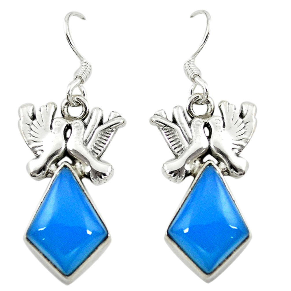 Natural blue chalcedony 925 sterling silver love birds earrings jewelry d16372