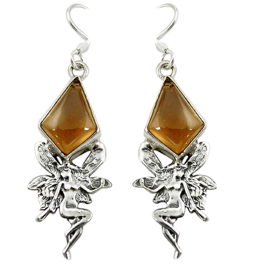 925 sterling silver brown smoky topaz angel wings fairy earrings jewelry d16377