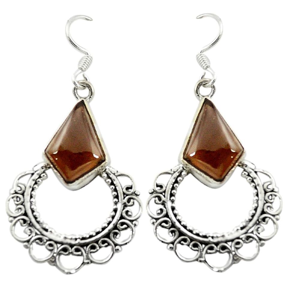 Brown smoky topaz 925 sterling silver dangle earrings jewelry d16379