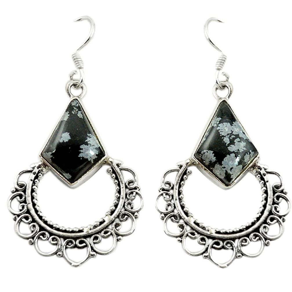 Natural black australian obsidian 925 silver dangle earrings d16391