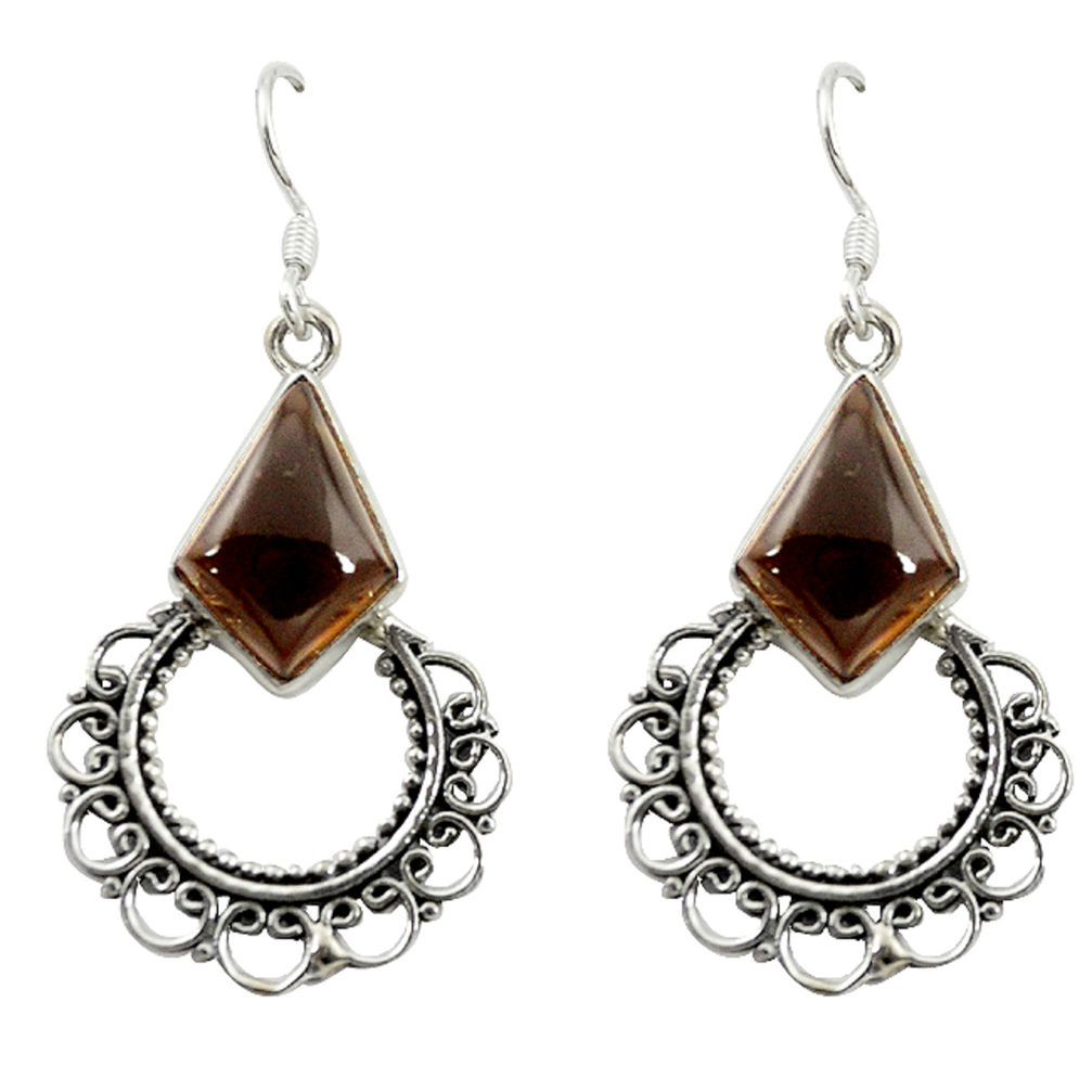 Brown smoky topaz 925 sterling silver dangle earrings jewelry d16393