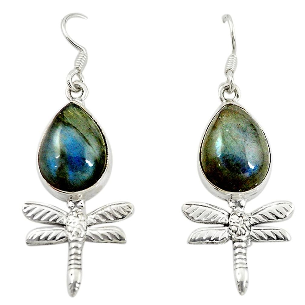 Natural blue labradorite 925 sterling silver dragonfly earrings d16413