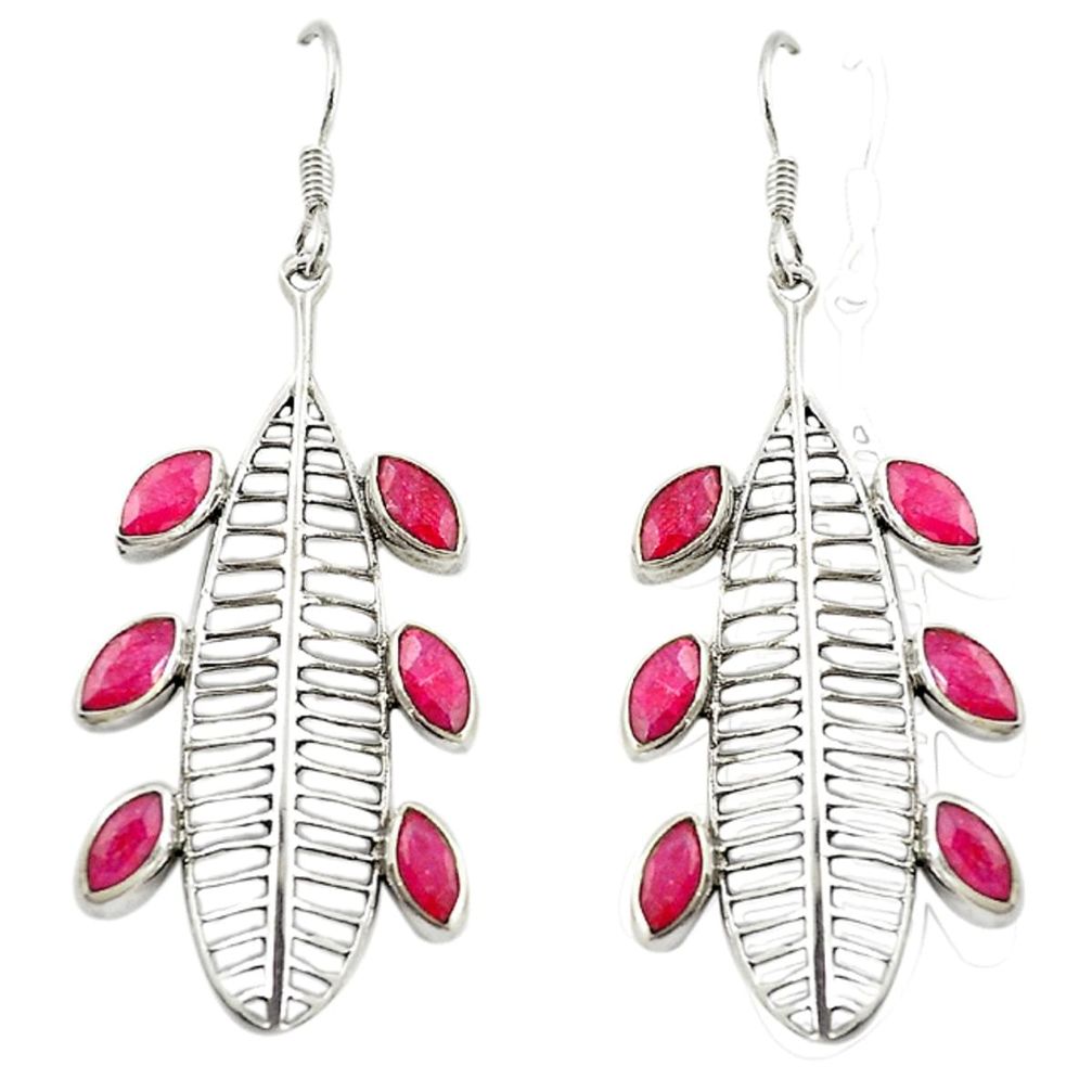 Natural red ruby 925 sterling silver dangle earrings jewelry d16421