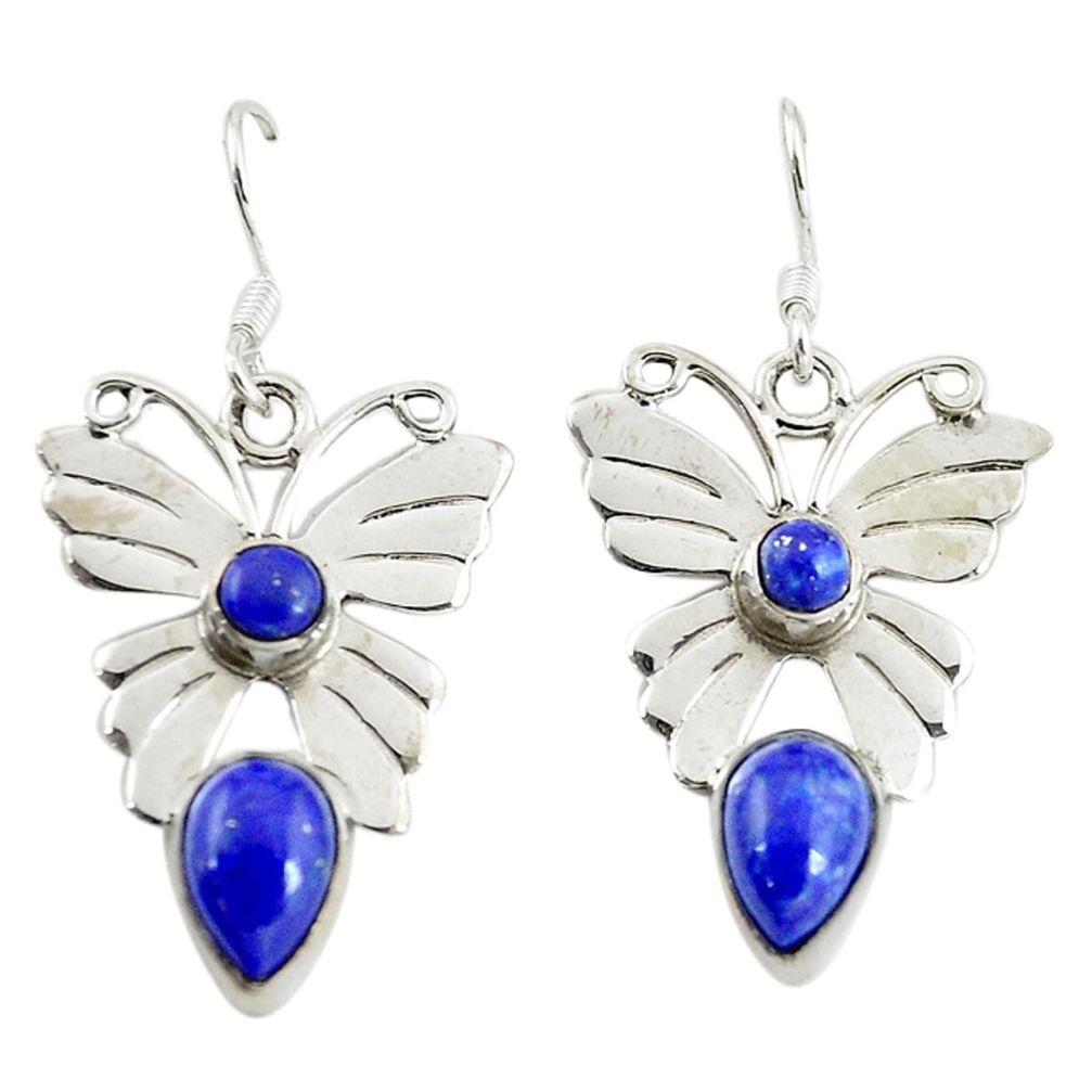 Natural blue lapis lazuli 925 sterling silver butterfly earrings d16445