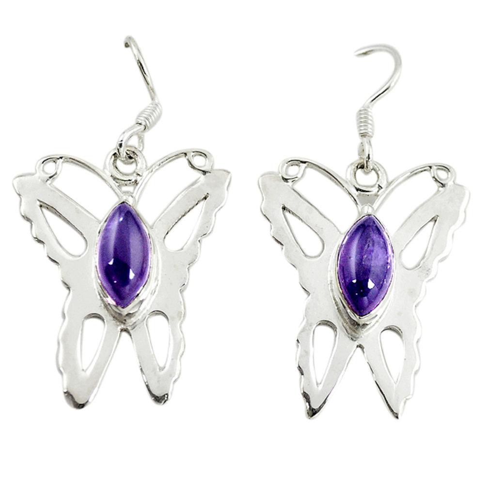 925 sterling silver natural purple amethyst butterfly earrings d16457