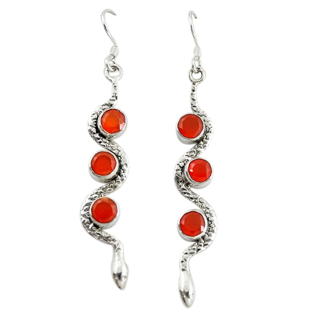 Natural orange cornelian (carnelian) 925 silver snake earrings jewelry d16458