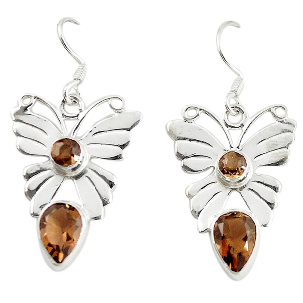 Brown smoky topaz 925 sterling silver butterfly earrings jewelry d16460