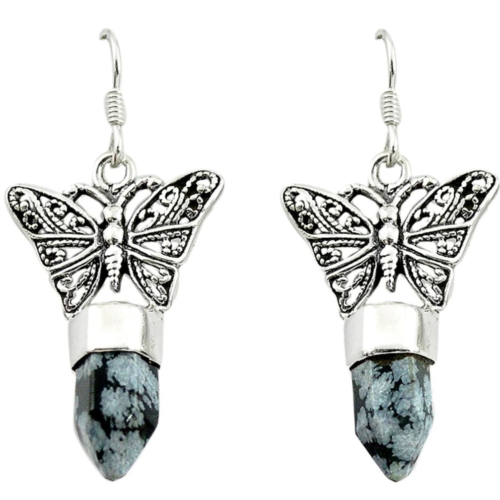 Natural black australian obsidian 925 silver butterfly earrings d16461
