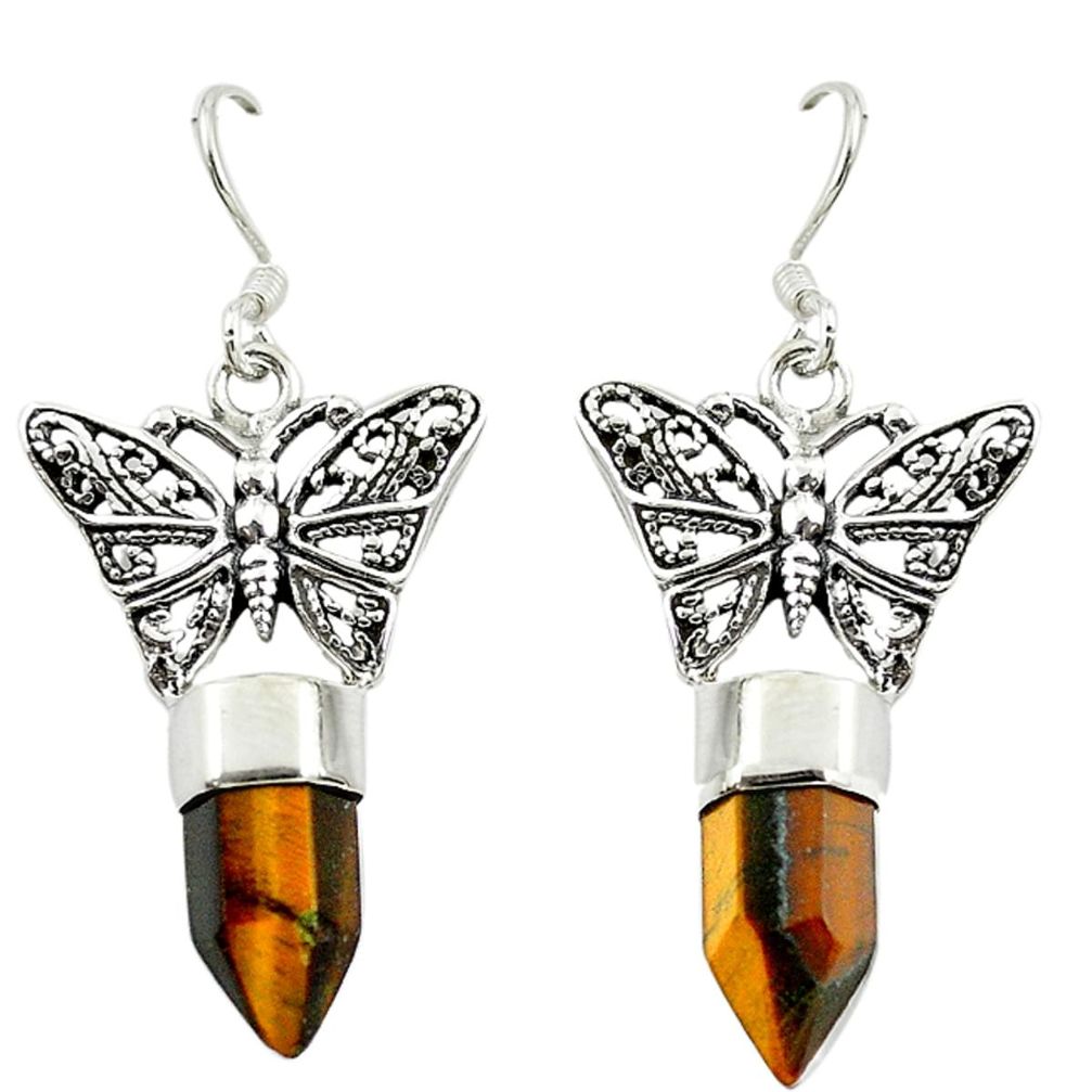 925 sterling silver natural brown tiger's eye butterfly earrings jewelry d16463