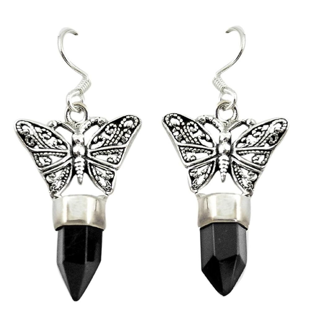 Natural black onyx 925 sterling silver butterfly earrings jewelry d16465