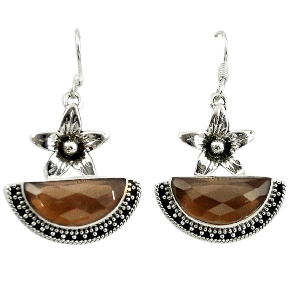 Brown smoky topaz 925 sterling silver flower earrings jewelry d16466