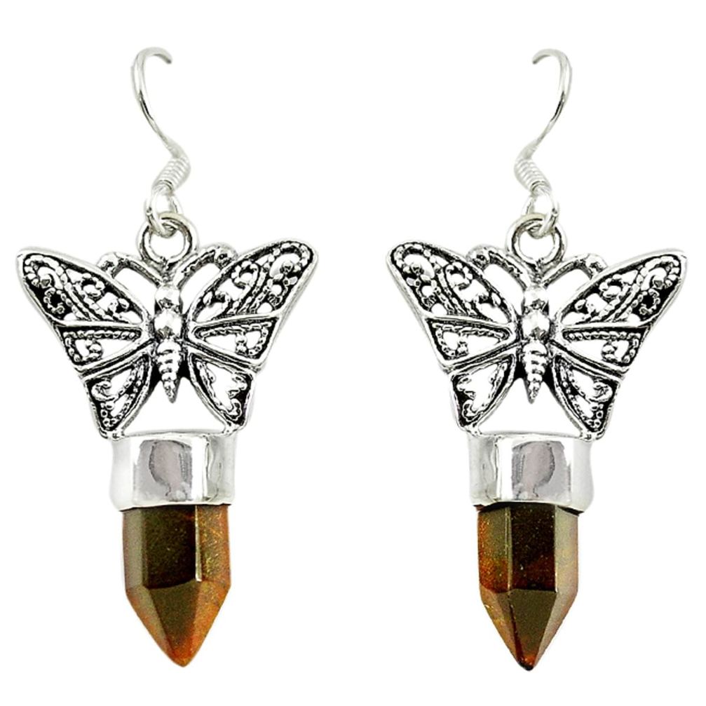 Natural brown tiger's eye 925 sterling silver butterfly earrings d16477