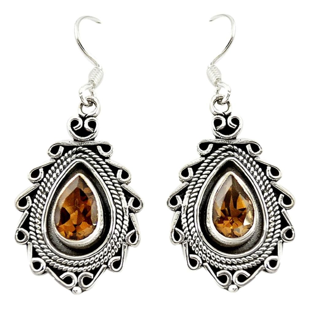 Brown smoky topaz 925 sterling silver dangle earrings jewelry d16487