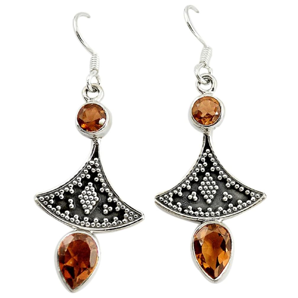 Brown smoky topaz 925 sterling silver dangle earrings jewelry d16509