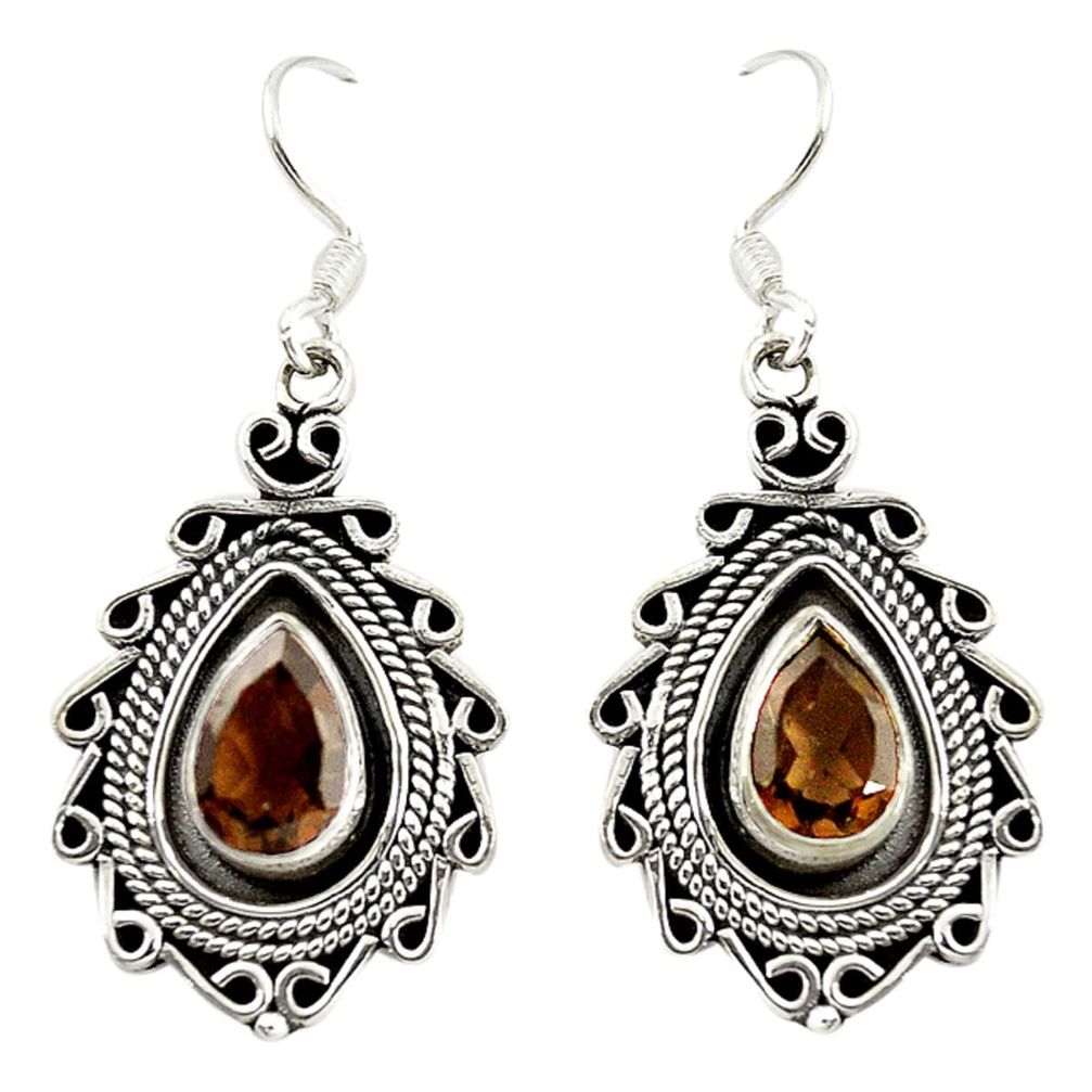 Brown smoky topaz 925 sterling silver dangle earrings jewelry d16512