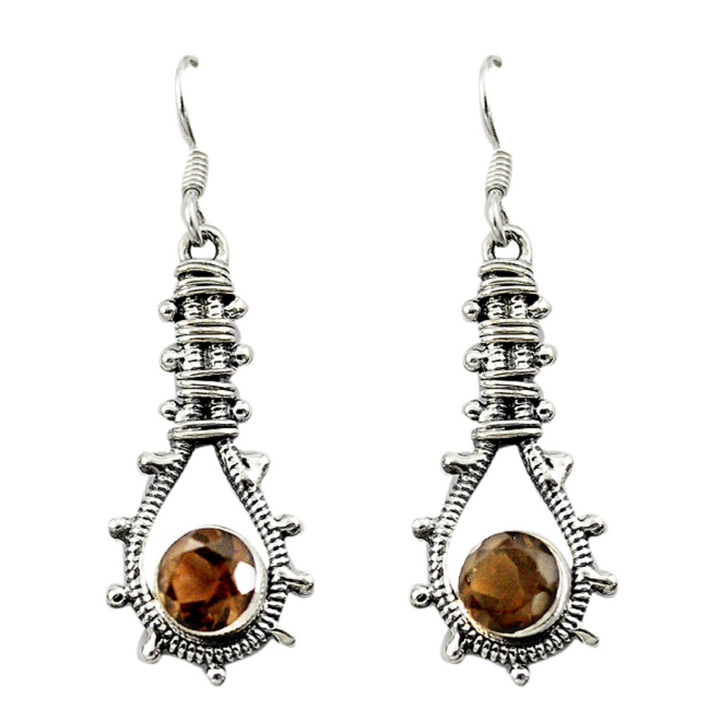 Brown smoky topaz 925 sterling silver dangle earrings jewelry d16521