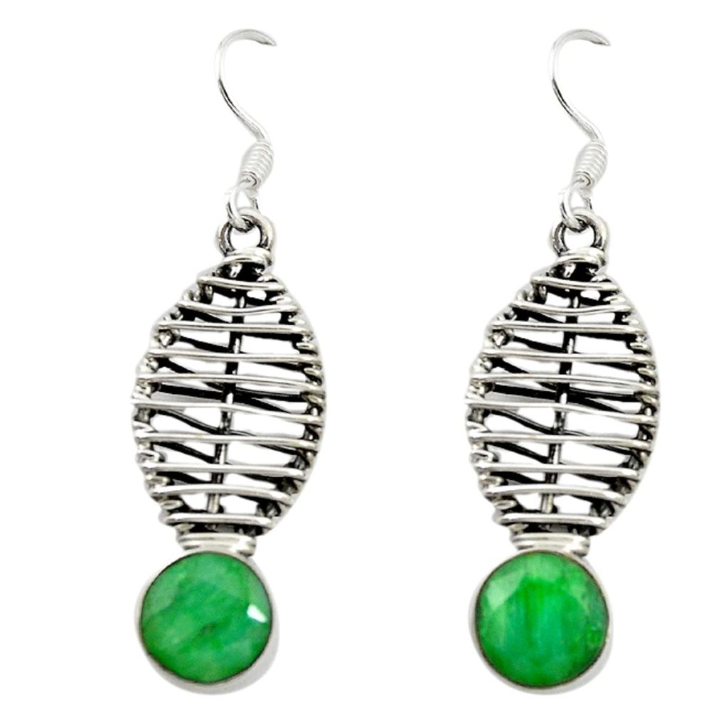 Natural green emerald 925 sterling silver dangle earrings jewelry d16533