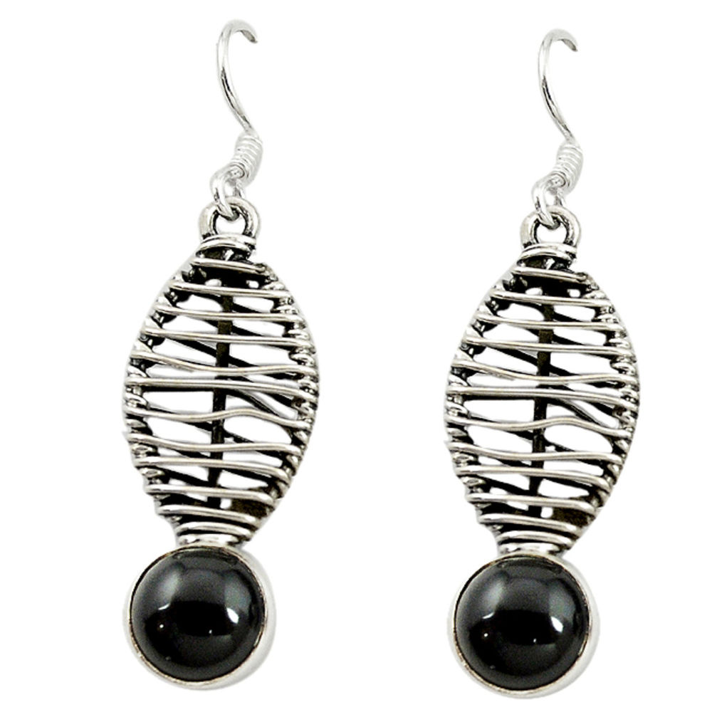 Natural black onyx 925 sterling silver dangle earrings jewelry d16540
