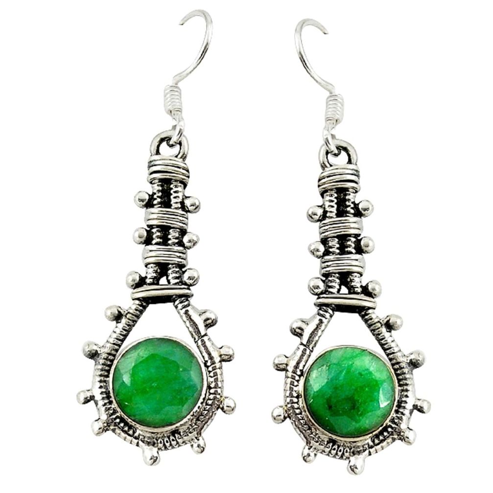 Natural green emerald 925 sterling silver dangle earrings jewelry d16546