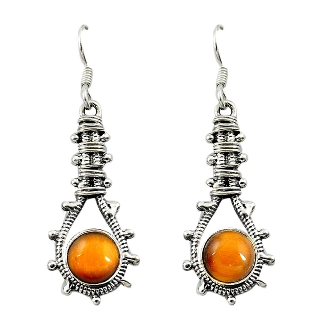 Natural brown tiger's eye 925 sterling silver dangle earrings jewelry d16555