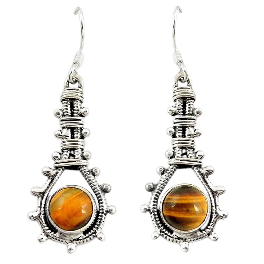 925 sterling silver natural brown tiger's eye dangle earrings jewelry d16557