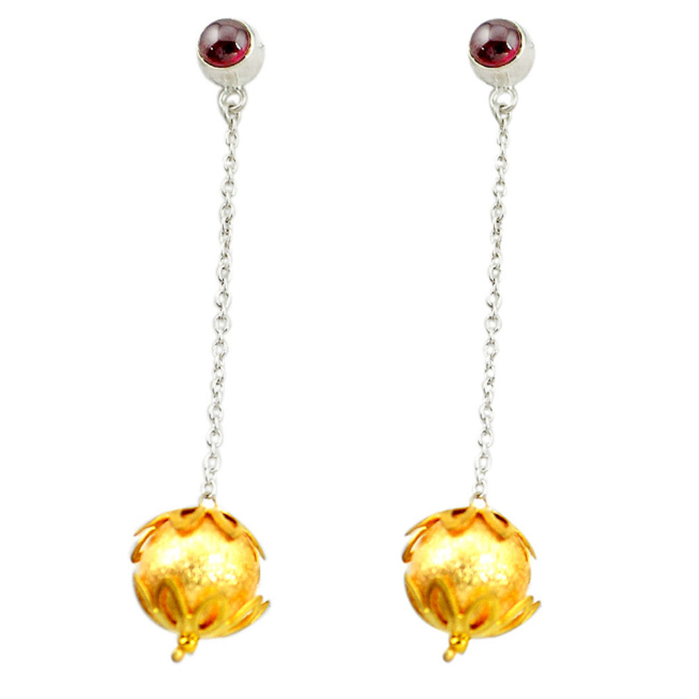 Natural red garnet 925 sterling silver 14k gold ball earrings jewelry d16565