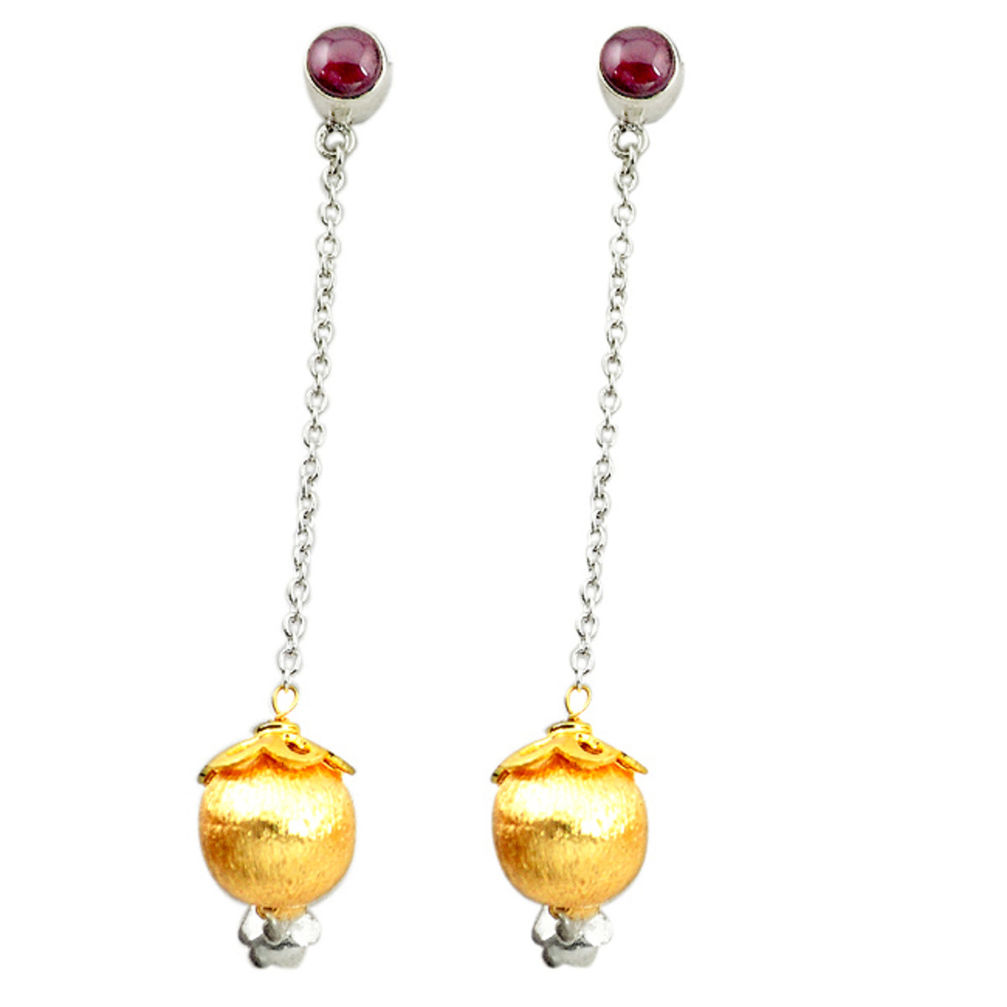 Natural red garnet 925 sterling silver 14k gold ball earrings jewelry d16572