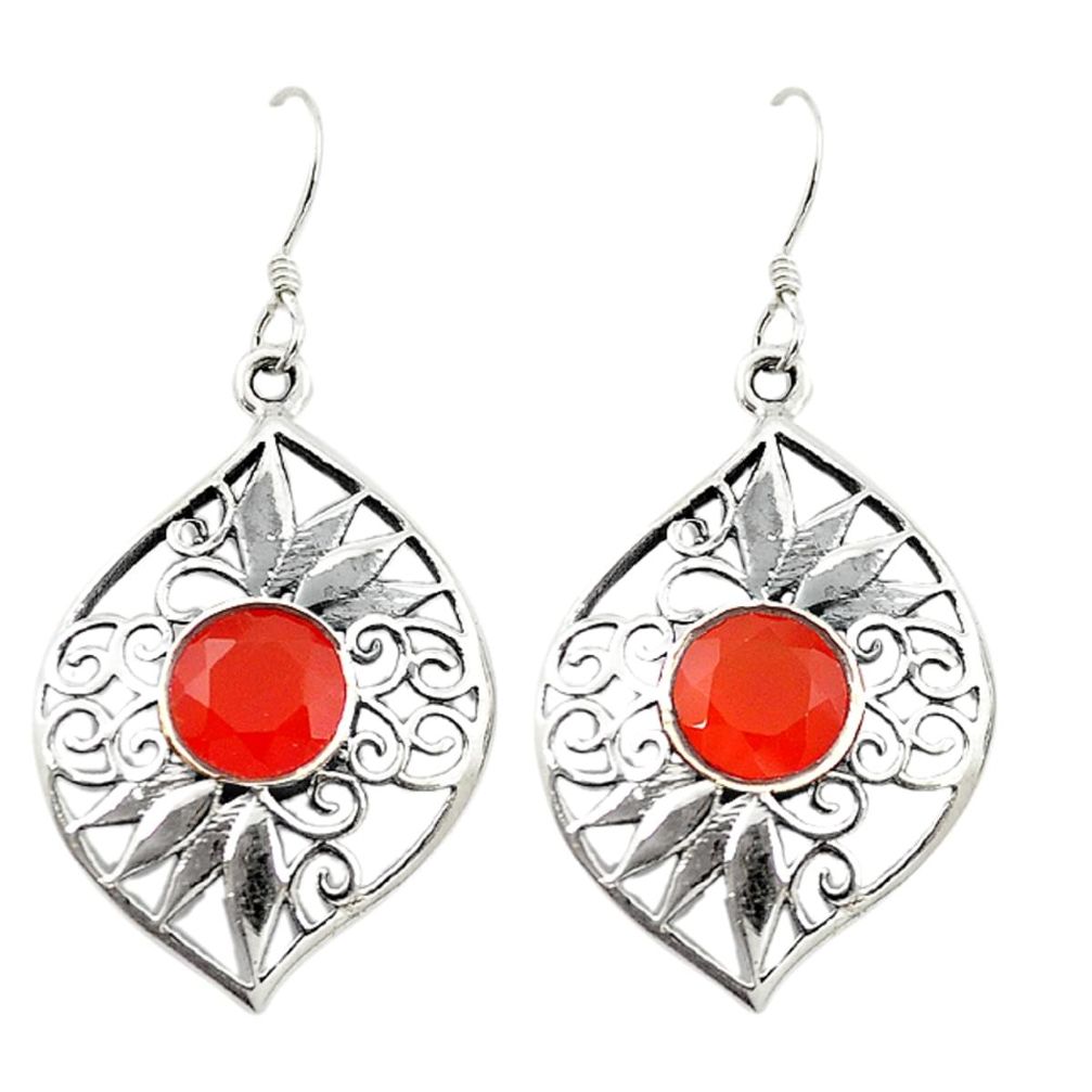 Natural orange cornelian (carnelian) 925 silver dangle earrings d16582