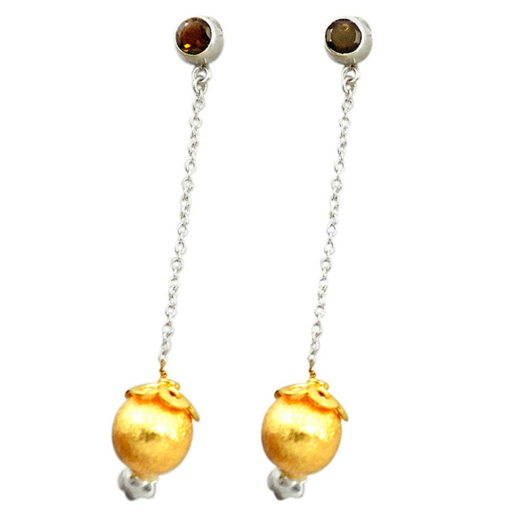 Brown smoky topaz 925 sterling silver 14k gold ball earrings jewelry d16638