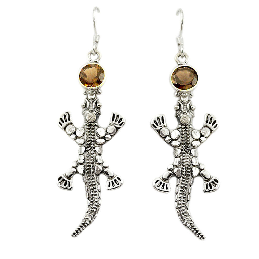 Brown smoky topaz 925 sterling silver dangle lizard earrings jewelry d16661