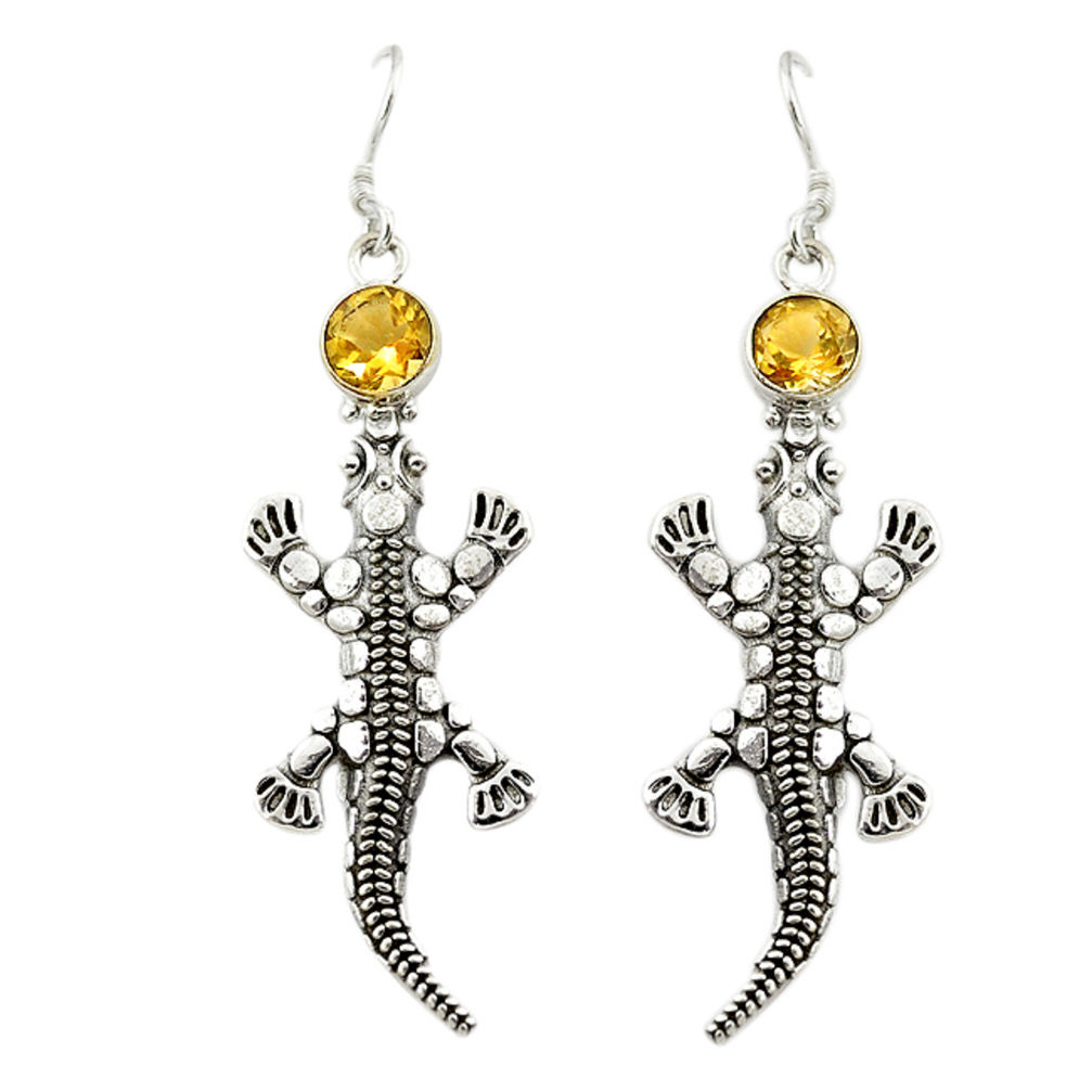 Natural yellow citrine 925 sterling silver lizard dangle earrings d16663