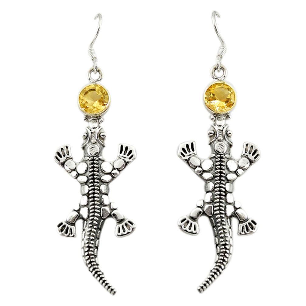 925 sterling silver natural yellow citrine lizard dangle earrings d16664
