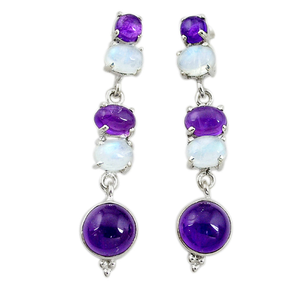 Natural purple amethyst moonstone 925 silver dangle earrings jewelry d16672