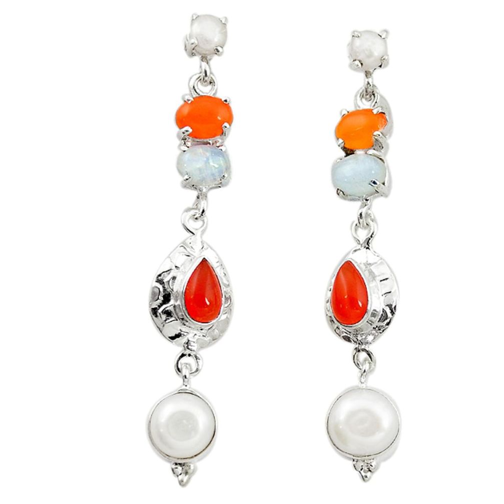 Natural white pearl cornelian (carnelian) 925 silver dangle earrings d16679